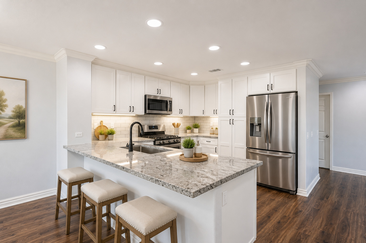 Updated kitchen with granite island